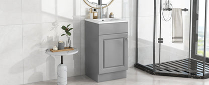 [Video] 18" Bathroom Vanity with Sink, Vanity Cabinet with Door Shelf and Adjustable Shelf, Grey