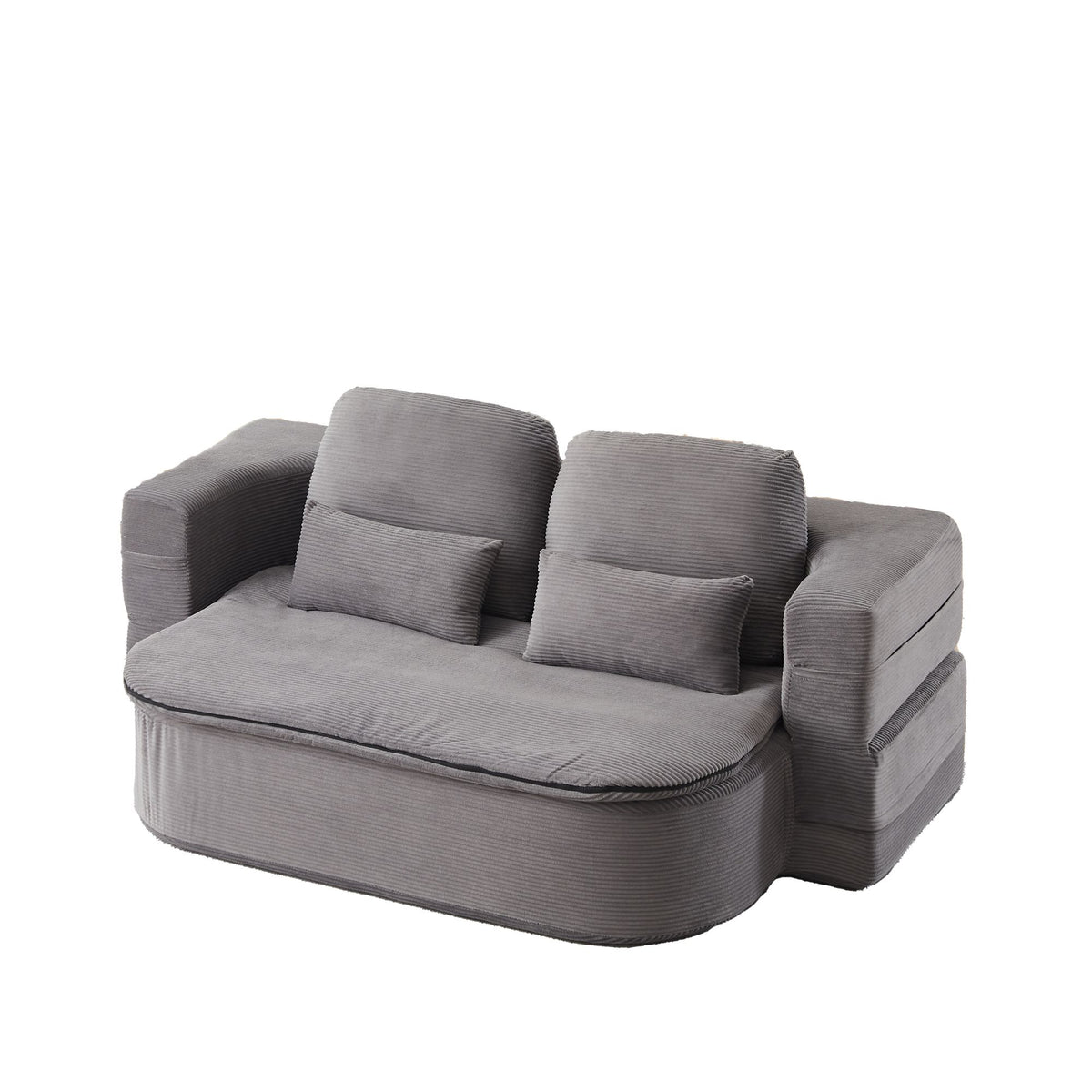 75'' 2-in-1 Foldable Sofa Bed with Multi-Functional Blanket in Grey Corduroy, Convertible Floor Lounge for Living Room Bedroom Studio