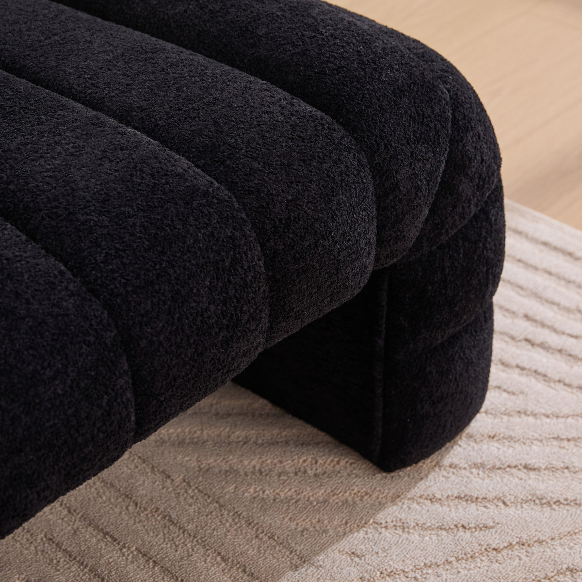 69.7"Wide Modern Upholstered Armless Bed Bench, Channel Tufted Couch Daybed Chaise, Chenille Ottoman Foot Stool for Living Room and Bedroom, Entryway, Black