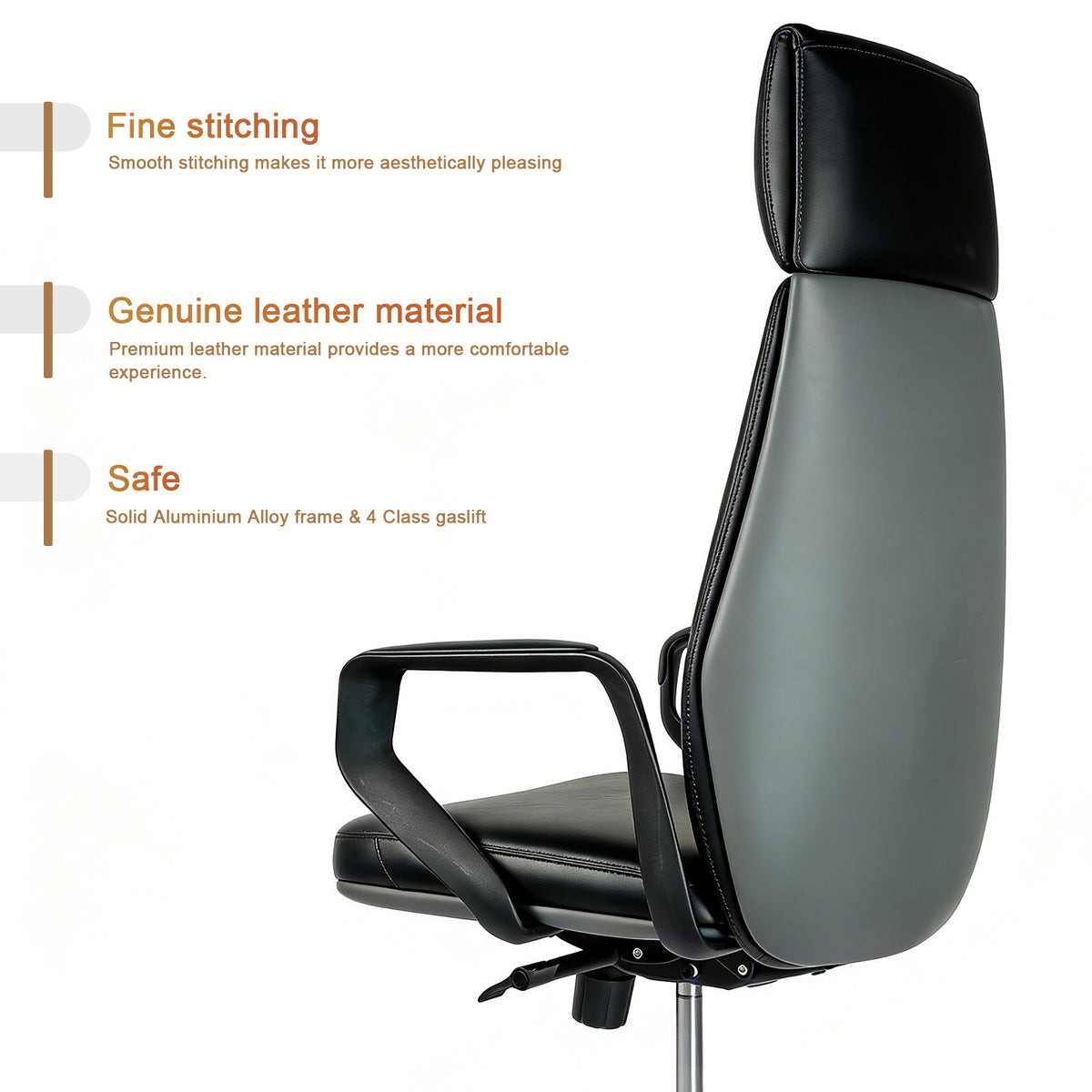 FurniBaron PU Leather High Back Office Chair with , ergonomic lumbar support 400lbs, sturdy metal base, 360° silent wheels, fit for home and office