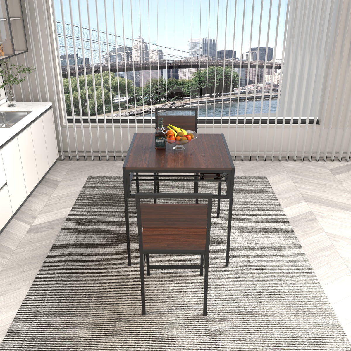 Industrial Dining Table Set with 2 Chairs, Small Square Kitchen Table with Storage Rack for Small Space Apartment