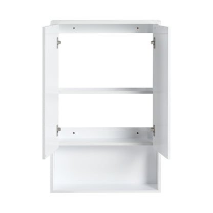 24" Bathroom Wall Cabinet, Soft Close Doors, Float Mounting Design,Glossy White,(KD-Packing)