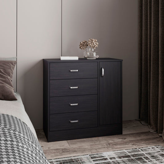 Dresser, 1 Door, 4 Drawers, 2 Shelves, Black Wengue