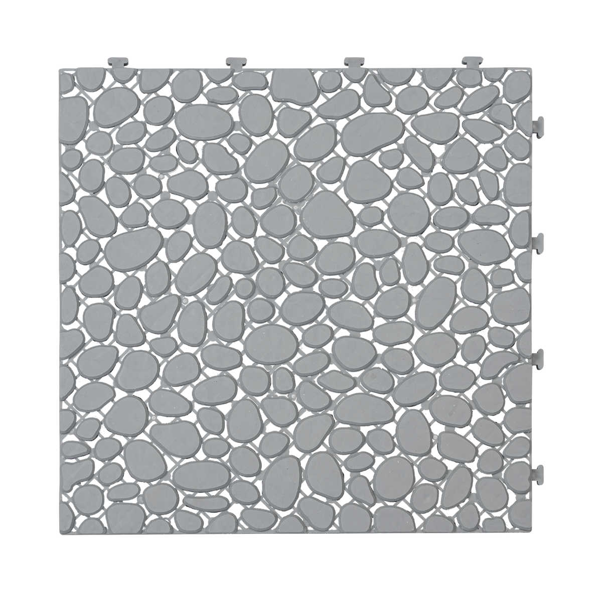 12 x 12 Inch Gray Interlocking Deck Tiles Plastic Waterproof Outdoor All Weather Anti-slip Bathroom Shower Balcony Porch Strong Weight Capacity Upto 440 LBS, Pebble Stone Pattern Pack of 12