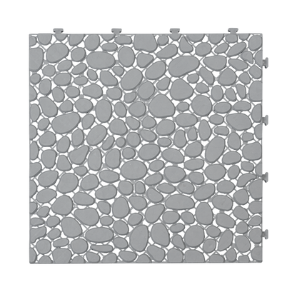 12 x 12 Inch Gray Interlocking Deck Tiles Plastic Waterproof Outdoor All Weather Anti-slip Bathroom Shower Balcony Porch Strong Weight Capacity Upto 440 LBS, Pebble Stone Pattern Pack of 12