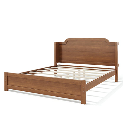 Queen Solid Wood Platform Bed with Headboard Brown Finish & Minimalist Design, Easy Assembly, No Box Spring Needed Traditional Wood Bed Frame.Brown