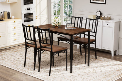 Dining Table Set, Bar Table with 4 Dining Benches, Kitchen Table Counter with Chairs, Industrial for Kitchen Breakfast Table, Party Room – Walnut