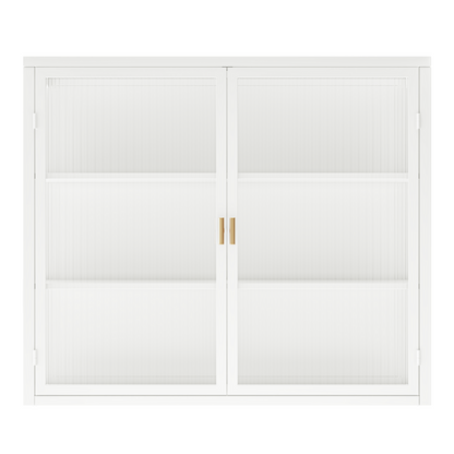 27.56"Glass Doors Modern Two-door Wall Cabinet with Featuring Three-tier Storage for Entryway Living Room Bathroom Dining Room,White(same sku:W757119328)