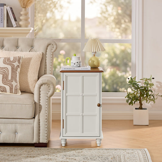 27" Tall Mid Century Modern Floor Cabinet, Towel Cabinet, Retro Storage Cabinet with Doors & Adjustable Shelf, Accent Console Table for Entryway Hallway Living Room Kitchen Bathroom Garage, White