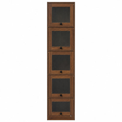 5-Tier Slim Tall Bookcase, Narrow Storage Cabinet with  Glass Flip Up Doors, Freestanding  Display Bookshelf, Vertical Corner Storage Organizer for Living Room, Bedroom, Home Office