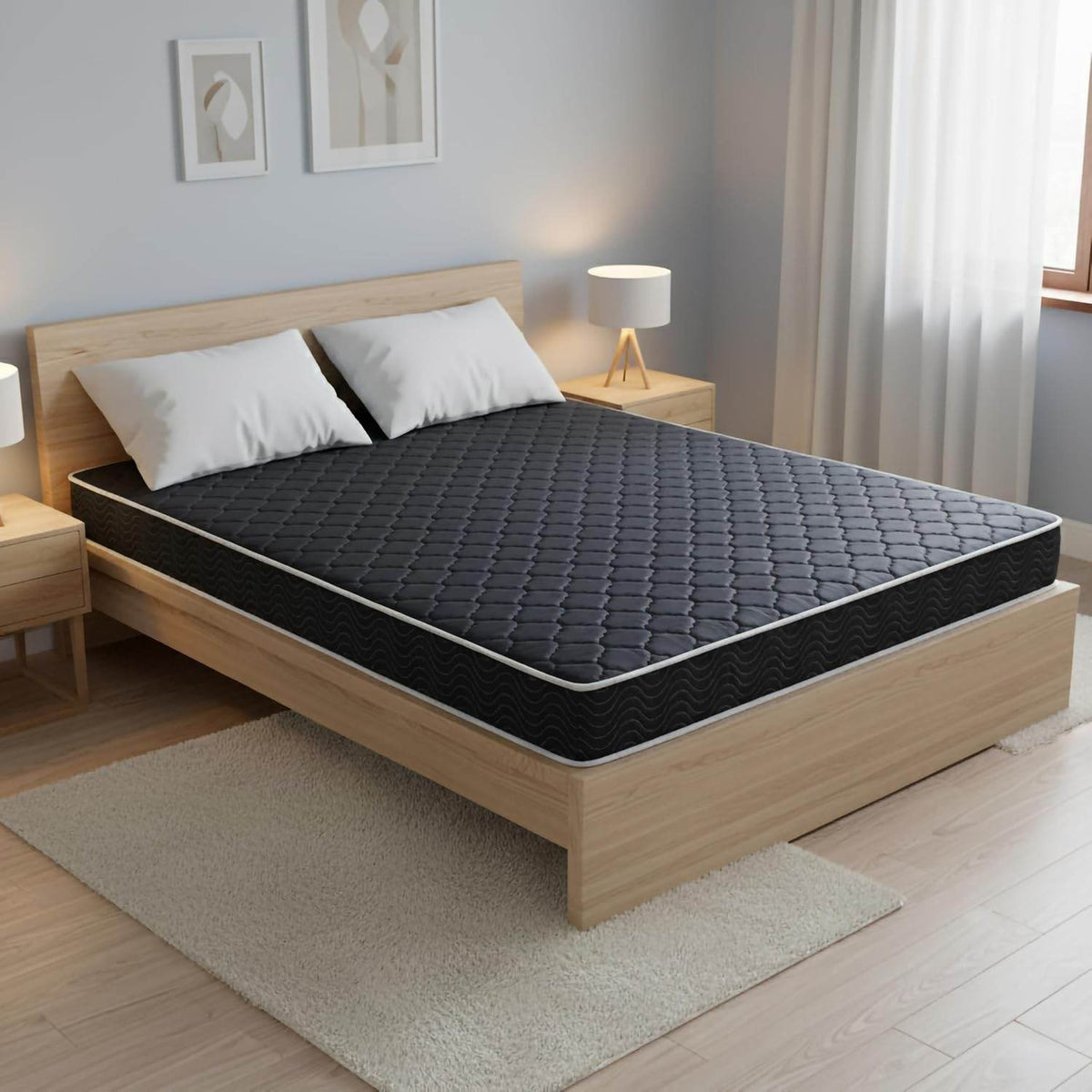6 Inch Waterproof Foam Mattress, Navy Blue Quilted Breathable Fabric, Twin Size