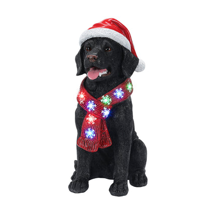 Lighted Christmas Golden Retriever Dog Statue, Santa Hat Puppy Figurine with LED Scarf