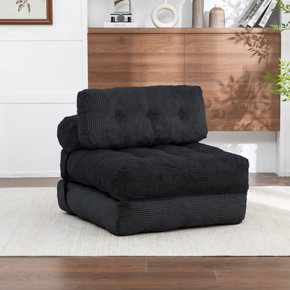 Folding Sofa Bed, Convertible Sleeper Chair with Pillow Foldable Mattress with Back Support, Portable Fold Out Chair Bed Comfy Floor Sofa Lounge for Living Room Bedroom, Black , Single