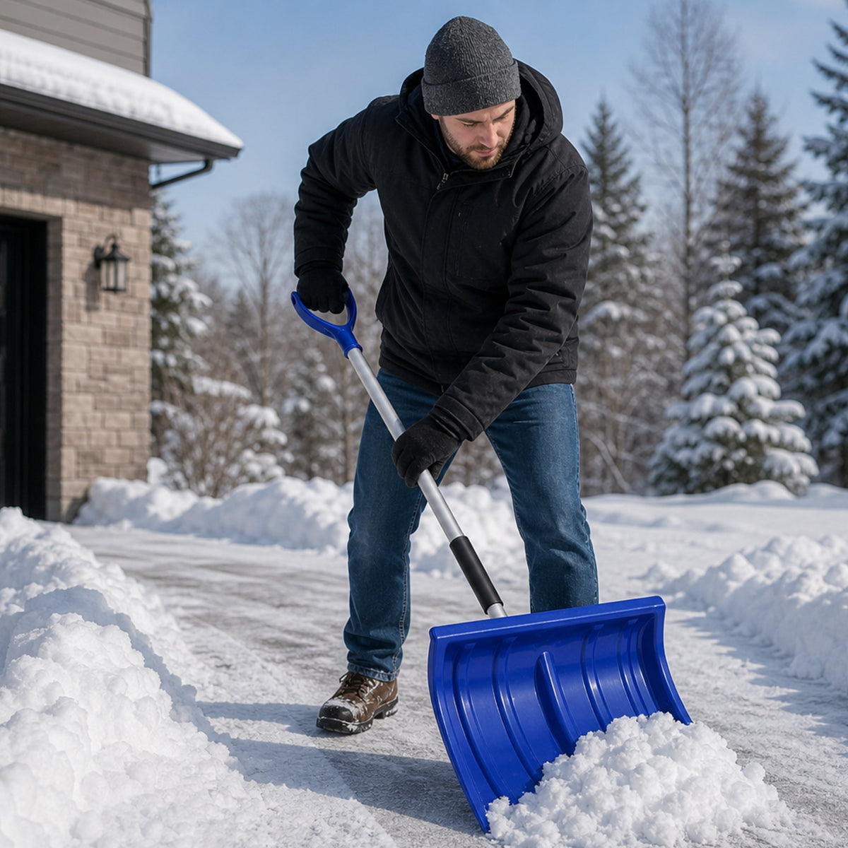 Portable Adjustable Height Snow Shovel with D-Grip Handle, 19' Blade,Snow Shovel for Driveway, Car, Home & Garage, Snow Sand Mud Removal Tool, Blue Color