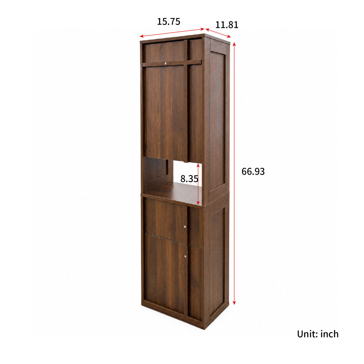 Tall Narrow Storage Cabinet, Wooden Freestanding Bookshelf with Doors & drawer, Slim Display Bookcase for Living Room, Bedroom, Home Office