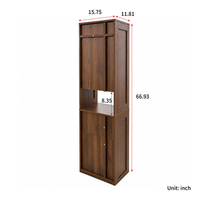 Tall Narrow Storage Cabinet, Wooden Freestanding Bookshelf with Doors & drawer, Slim Display Bookcase for Living Room, Bedroom, Home Office