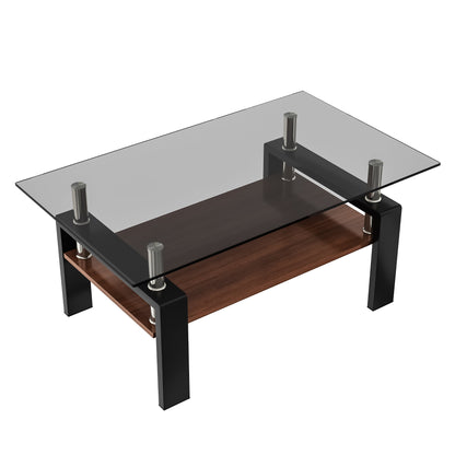 Modern Rectangular Coffee Table with Tempered Gray Glass Top and MDF Layer - Table