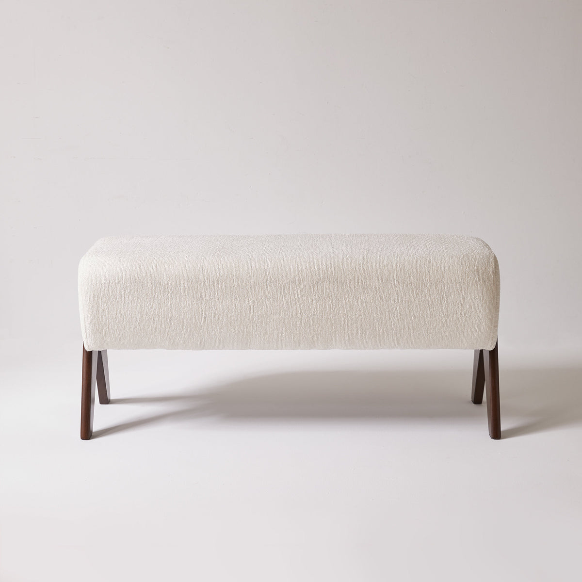 Modern Decorative Chenille Fabric Bench, Ergonomic Padded Entry Bench with Solid Wood Legs, Upholstered Ottoman Bench for Foyer Bedroom Living Space