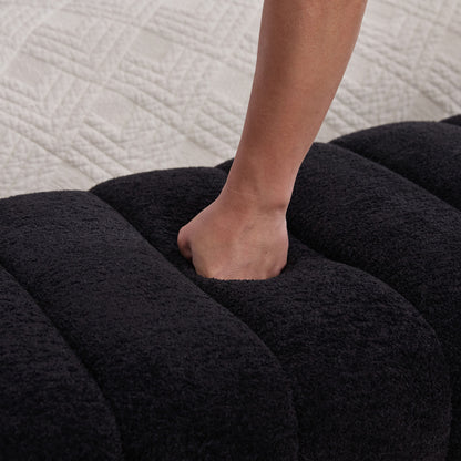 69.7"Wide Modern Upholstered Armless Bed Bench, Channel Tufted Couch Daybed Chaise, Chenille Ottoman Foot Stool for Living Room and Bedroom, Entryway, Black