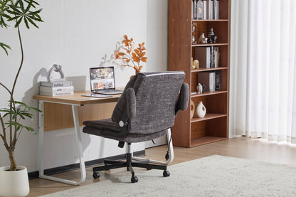 Criss Cross Legged Office Chair with Flip-Up Back Built-In Dynamic Airbag Lumbar Support, Wide Seat Desk Chair with Flip-Up Arms and Wheels, Modern Cross-Leg Chair for Home Office, Vanity,Gray.
