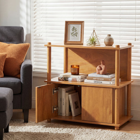 Wood Nightstand/Side Table with open shelf and Storage cabinet