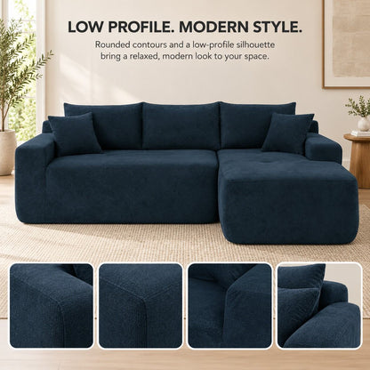 85' Cloud Sectional Couch with L-Shape Chaise,Modern Modular Sofa with Deep Seat, Upholstered Couches for Living Room Bedroom,No Assembly Required, (Cotton linen Fabric),Blue