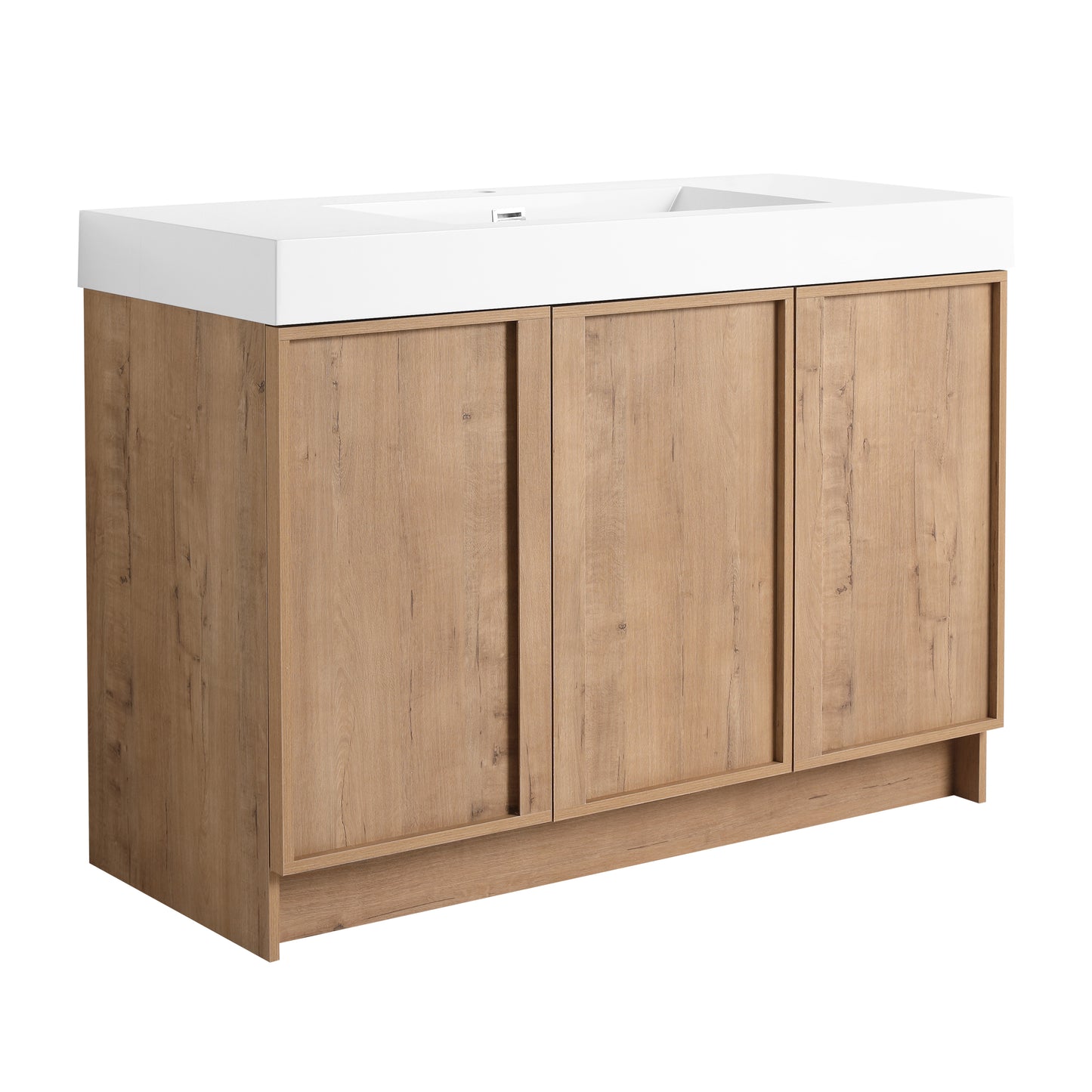 48'(47-1/4')Freestanding Bathroom Vanity with Resin Sink, 3 Soft-Close Doors, Imitative Oak Finish, Plywood