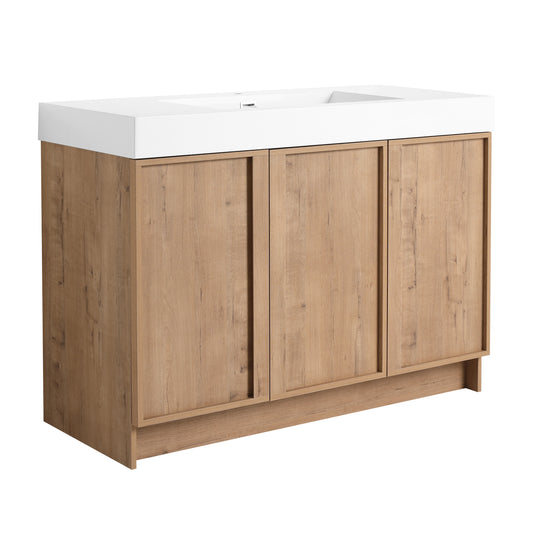 48'(47-1/4')Freestanding Bathroom Vanity with Resin Sink, 3 Soft-Close Doors, Imitative Oak Finish, Plywood