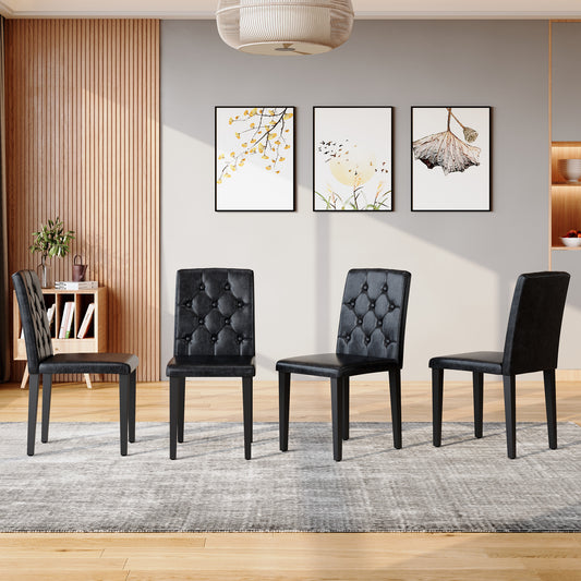 4-pack black PU dining chairs: ergonomic buckle backrest, 35 inches high, black metal legs,Combines Comfort and Texture.Perfectly suitable for family dining rooms, hotel banquet halls,etc.W1151P295721