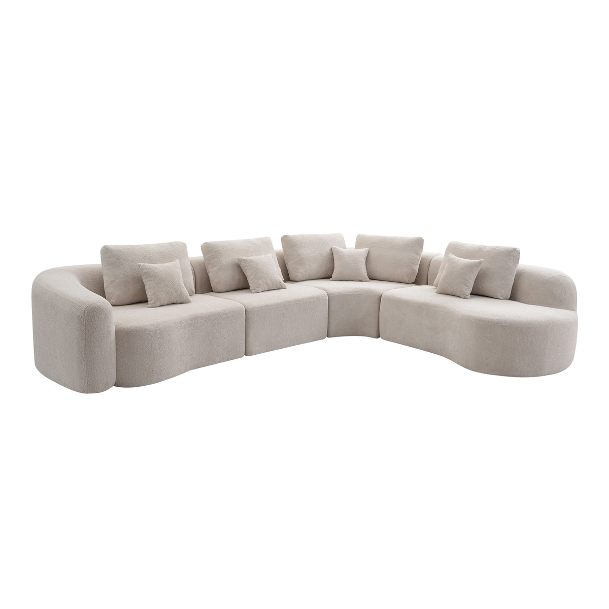 136.9" Camel Modular Curved Sectional Sofa, Vacuum Compressed Cloud Couch, Oversized Corner Sofa Set with Throw Pillows, No Assembly Required, Deep Seat Curved Sofa for Large Living Room.