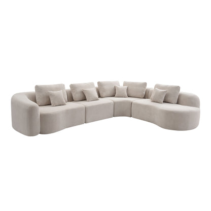 136.9" Camel Modular Curved Sectional Sofa, Vacuum Compressed Cloud Couch, Oversized Corner Sofa Set with Throw Pillows, No Assembly Required, Deep Seat Curved Sofa for Large Living Room.