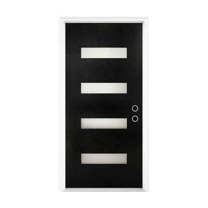 36 x 80 FRP Entry Door Slab with Frosted Glass - Contemporary Style for Home's Front Entrance, Left Hand Inswing, Black Finished Fiber Reinforced Panel Door Slab