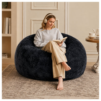 Starry Sky 4FT bean bag chair,Plush Fabric with Lurex,Shiny Silver Thread Faux Fur Plush,memory foam filling,round sofa for living room, bedroom, college dorm.