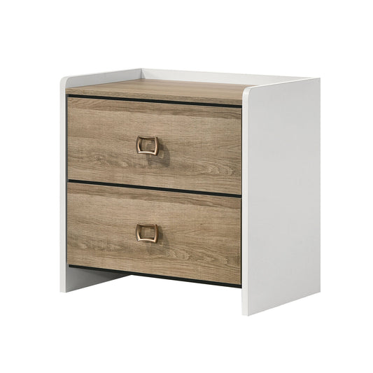 Contemporary Style 1pc Nightstand English Dovetail Drawers Curved Handles Dusty Oak And White Finish Bedroom Furniture