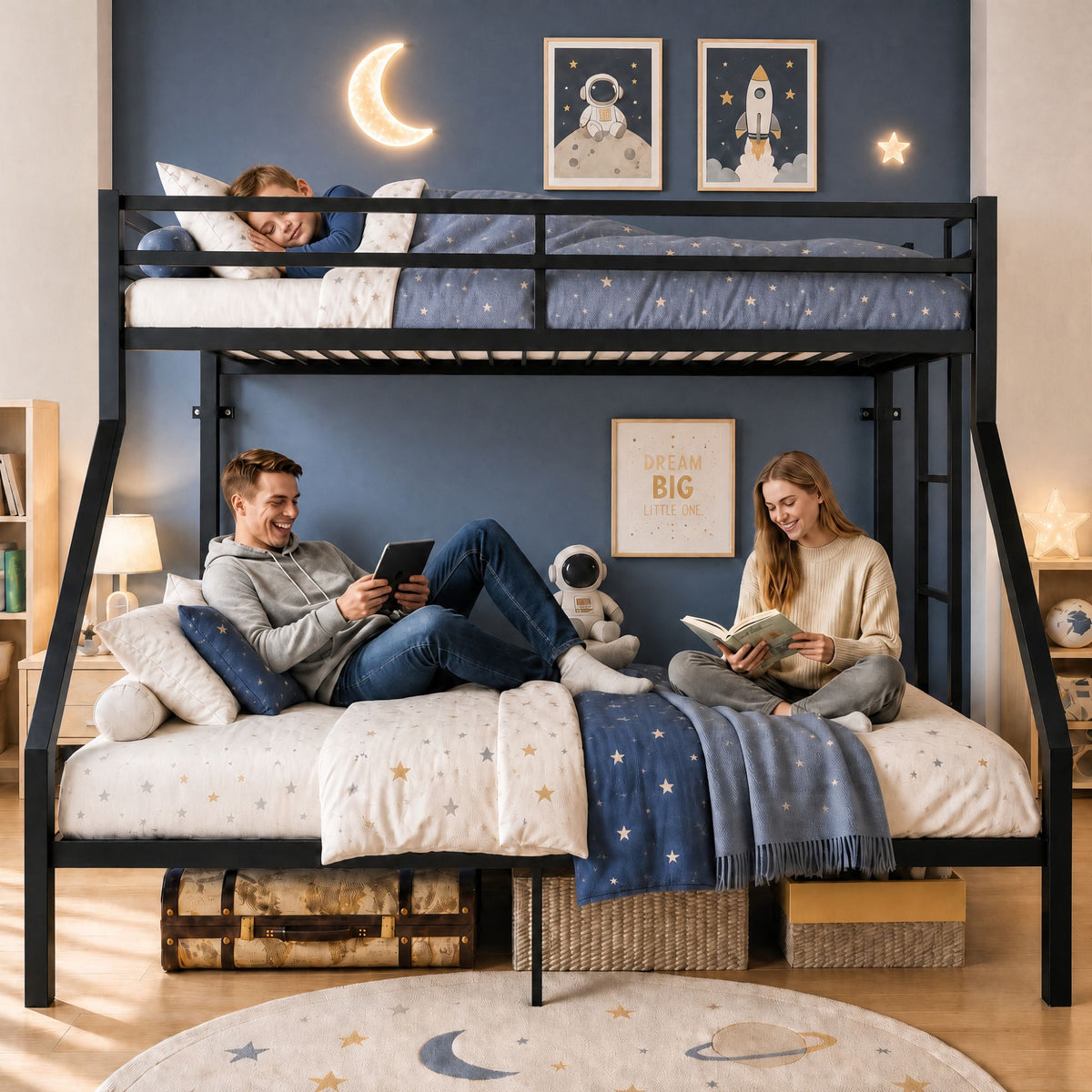 Heavy Duty Twin over Queen Metal Bunk Bed with 1200 LBS Capacity, Noise-Free Structure with Wall Mount & Anti-Slip Ladder