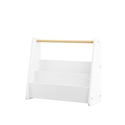 Kids Bookshelf with Wooden Handle, 2-Tier Front-Facing Toddler Bookcase, Portable Children's Book Storage Organizer, or Classroom, White