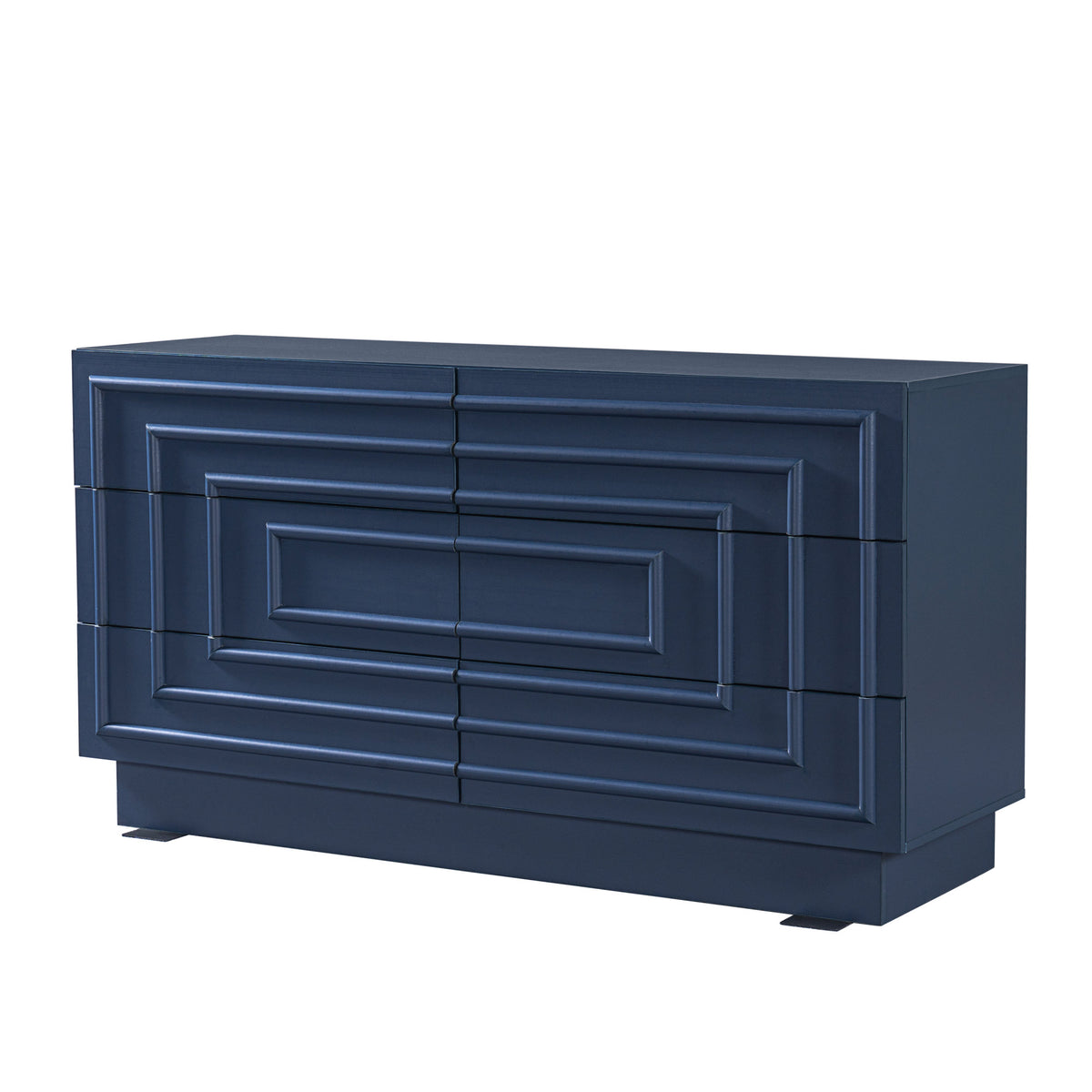 Mid Century 6-Drawer Dresser for Bedroom, 57.2" Wide Modern Push-to-Open Chest of Drawers, TV Stand for Living Room, Thickened Base,Vanity Desk, Drawers Organizer Furniture, Hallway,Deep Sea Blue