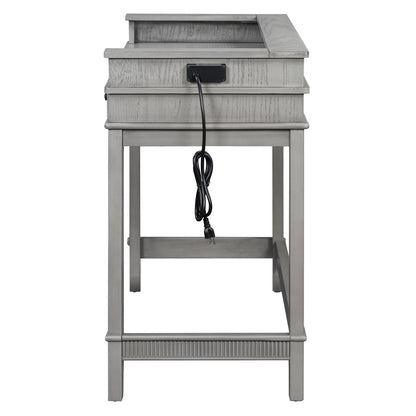 TREXM 4-Piece Dining Table Set for 3, Retro Kitchen Table and Chairs Set with 3 Storage Drawers, Ideal - Light Grey