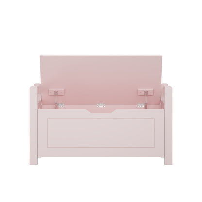 Kids Toy Box Chest for Boys Girls, Large Storage Cabinet with Cushion Seat Bench/ Flip-Top Lid/ Safety Hinge, Toy Storage Organizer Trunk for Nursery, Playroom (Pink)