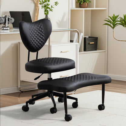 Meditation chair, an ergonomic cross-legged seating chair with lumbar support and a height-adjustable seat cushion, ideal for people engaged in high-intensity office work. Black