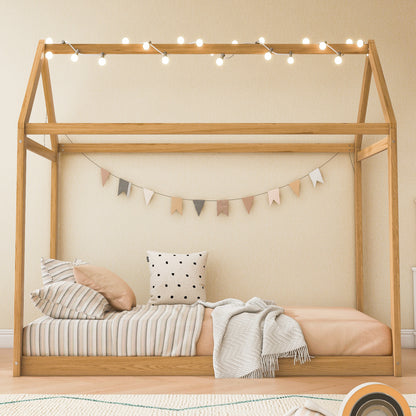 Twin Size Wooden House Bed, Wood Color