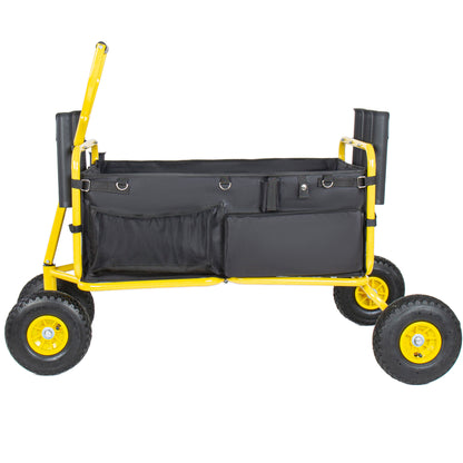 Fishing Cart Beach Cart Collapsible Wagon 9.85'' All-Terrain Wheels for Sand, Heavy Duty Garden Cart with Rod Holders