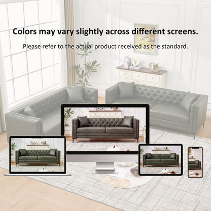 83" Tech Fabric Sofa with Metal Legs, 3 Seater Modern Upholstered Sofa, Mid-Century Modern Sofa with Button Tufting, Living Room, Apartment, Office, Green.