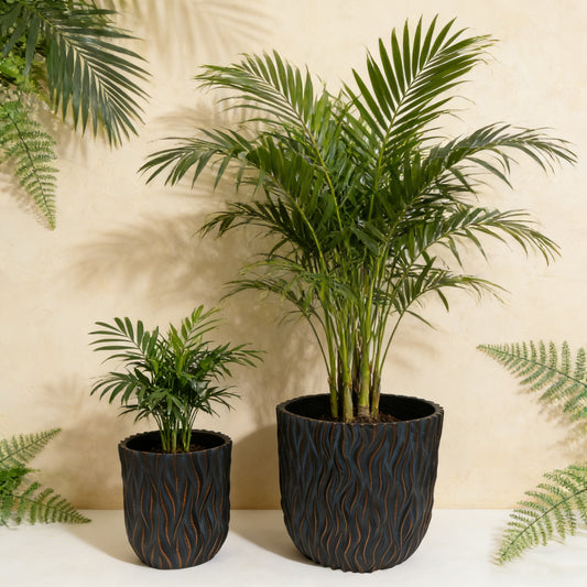 Large Round Planters Set of 2 (15.75"x14.96" & 12.2" x13.39'') - Lightweight Magnesium Oxide Plant Pot with Texture -Concrete Planter Pots with Drainage Hole – Indoor & Outdoor Use