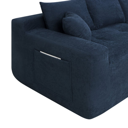 85' Cloud Sectional Couch with L-Shape Chaise,Modern Modular Sofa with Deep Seat, Upholstered Couches for Living Room Bedroom,No Assembly Required, (Cotton linen Fabric),Blue