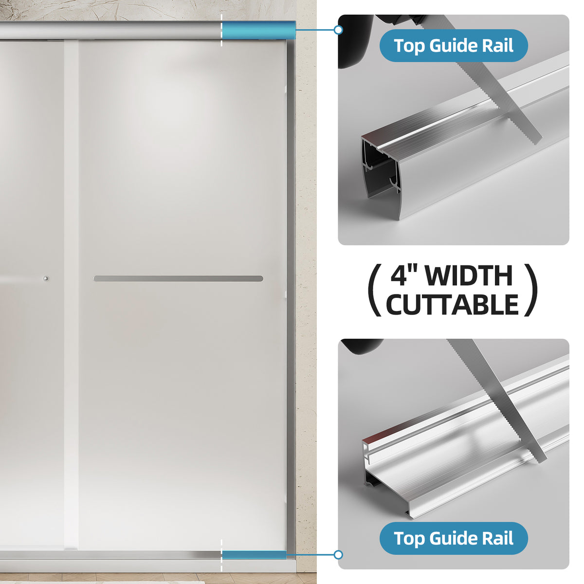 56-60" W x 72" H Framed Double Sliding Shower Door, 1/4" (6mm) Frosted Ultra-Clear Tempered Glass with nano self-cleaning coating, Brushed Nickel Finish, Reversible Installation