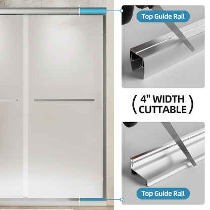 56-60" W x 72" H Framed Double Sliding Shower Door, 1/4" (6mm) Frosted Ultra-Clear Tempered Glass with nano self-cleaning coating, Brushed Nickel Finish, Reversible Installation