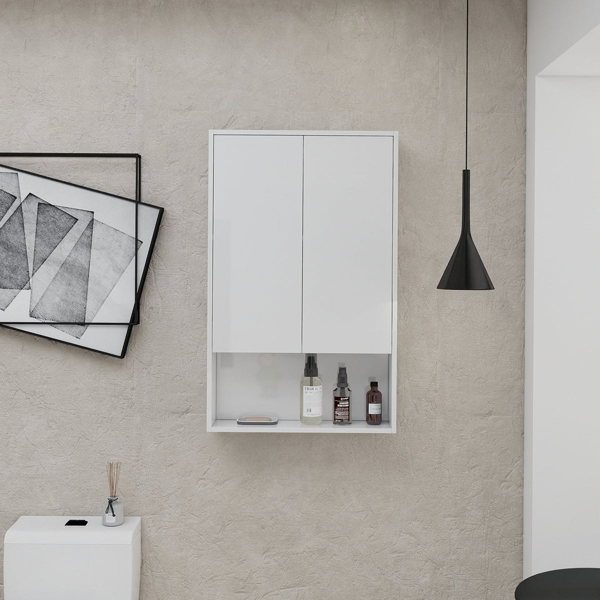 24" Bathroom Wall Cabinet, Soft Close Doors, Float Mounting Design,Glossy White,(KD-Packing)