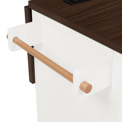 47.2" Kitchen Island with Drop Leaf, Power Outlet, Rolling Kitchen Storage Cart on 4 Wheels with 4 Door Shelves, Cross Barn Doors & Visual Glass Door for Kitchen,White