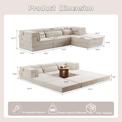 Compression Mahjong Sofa, Convertible Floor Sofa Bed, DIY Boneless Modular Sectional Sofa, No Assembly Required, Circle fleece fabric – Model W3723S00023